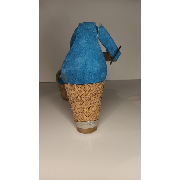 Jimmy Choo Wedge Sandals Blue Suede Cork Espadrilles Made in Spain Size 38 - Picture 9 of 16
